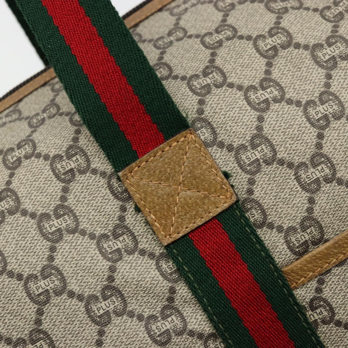GUCCI GG Plus Supreme Web Sherry Line Tote Bag PVC Beige Gold Auth bs34820
