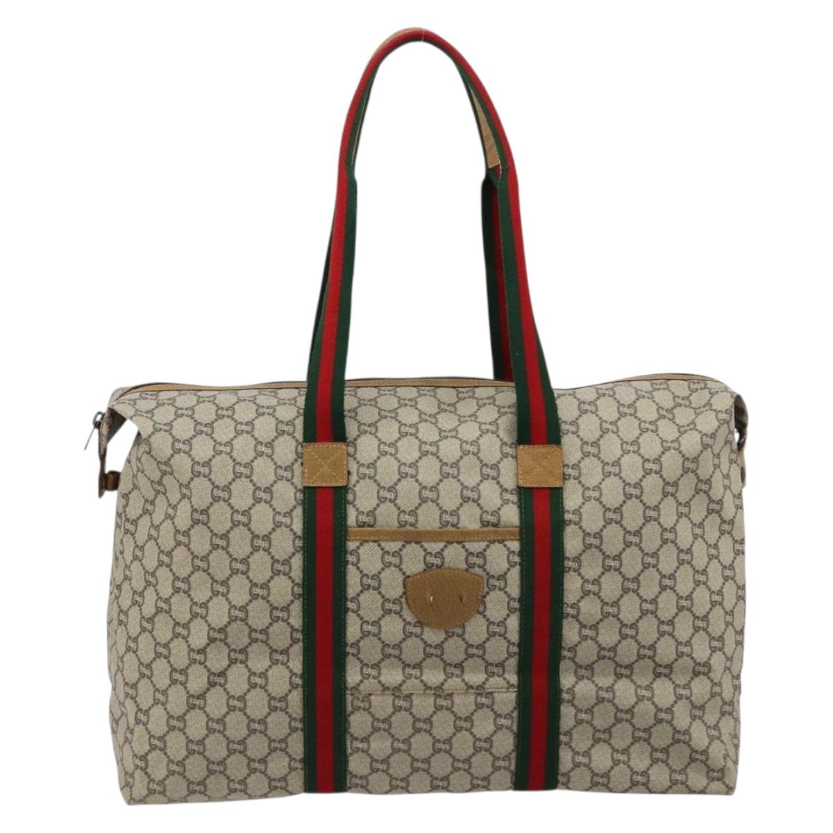 GUCCI GG Plus Supreme Web Sherry Line Tote Bag PVC Beige Gold Auth bs34820