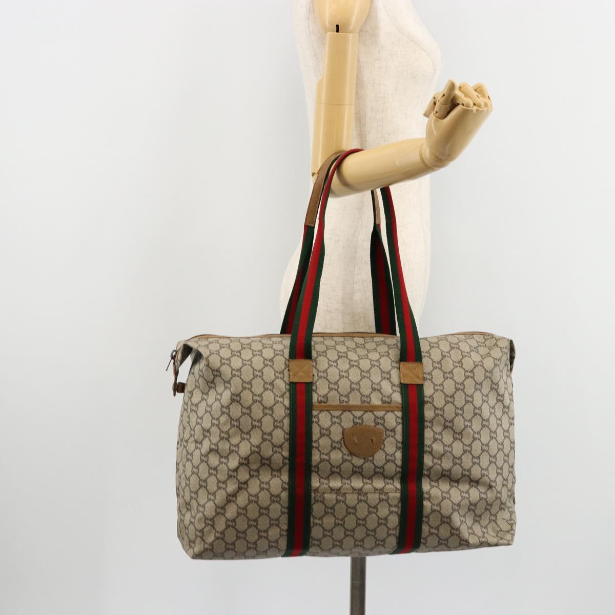 GUCCI GG Plus Supreme Web Sherry Line Tote Bag PVC Beige Gold Auth bs34820