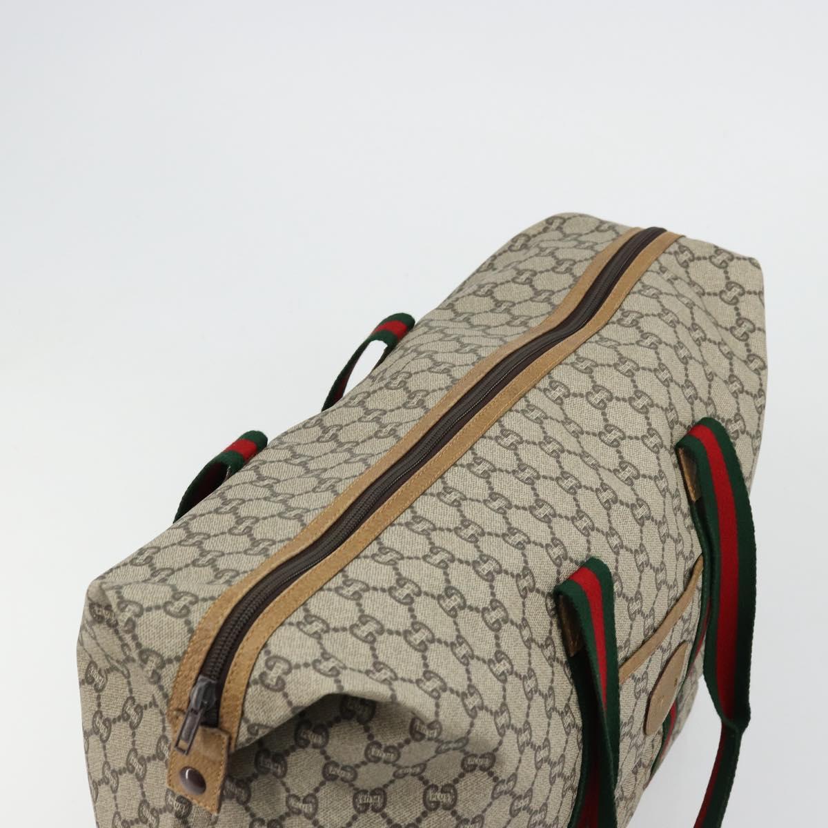 GUCCI GG Plus Supreme Web Sherry Line Tote Bag PVC Beige Gold Auth bs34820