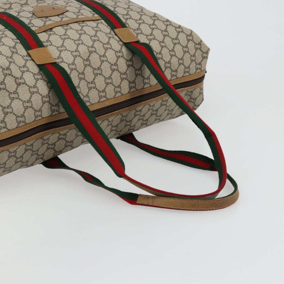 GUCCI GG Plus Supreme Web Sherry Line Tote Bag PVC Beige Gold Auth bs34820