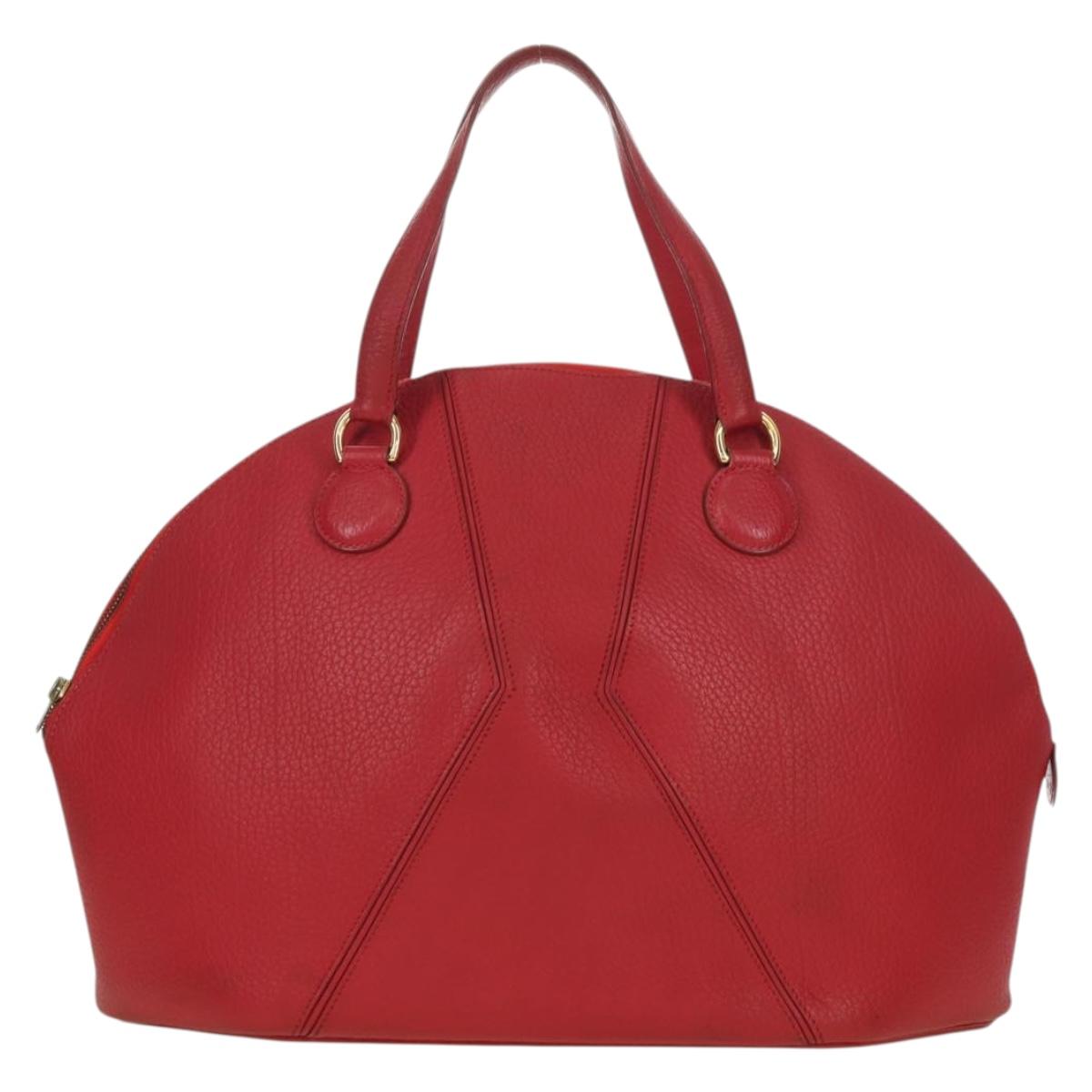 HERMES Ildvo Hand Bag Leather Red Gold Auth bs34829V