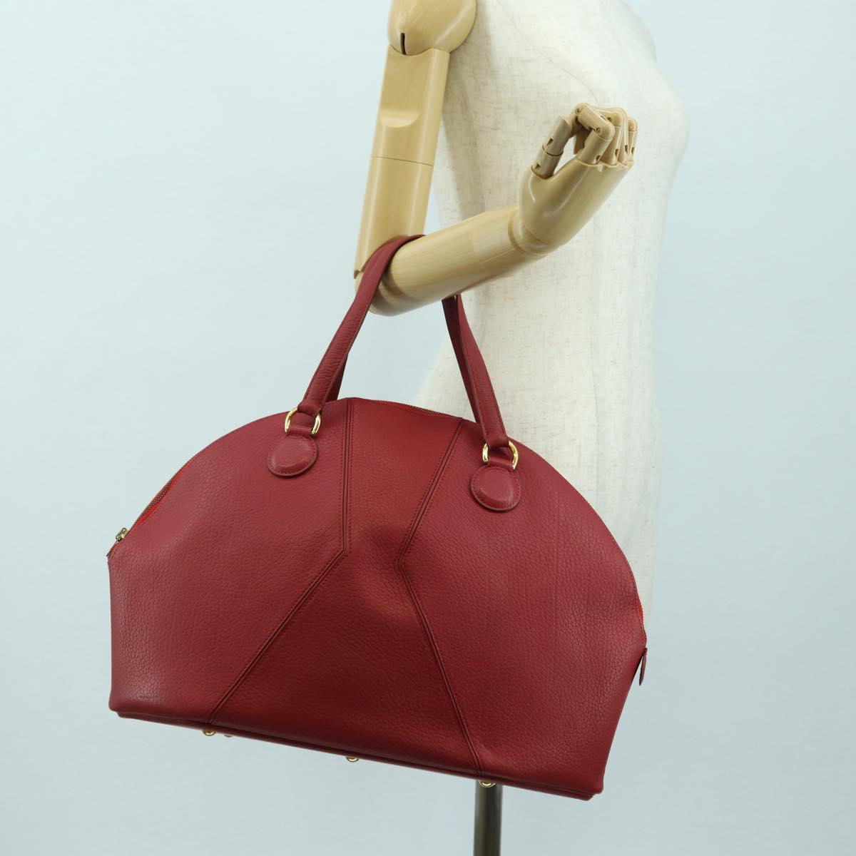 HERMES Ildvo Hand Bag Leather Red Gold Auth bs34829V