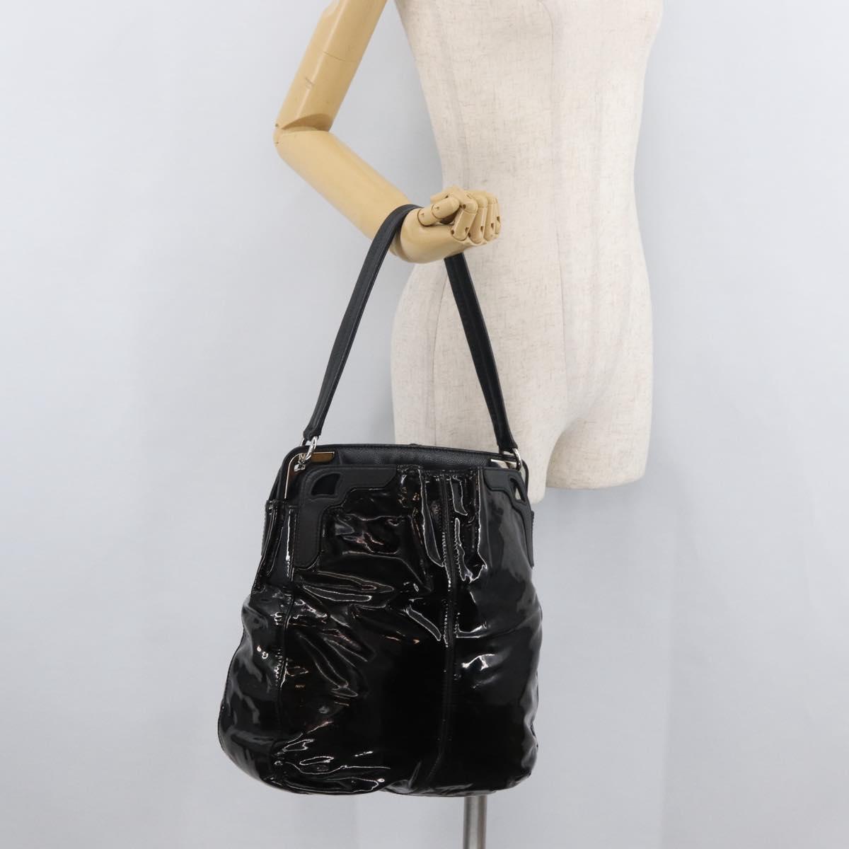 CARTIER Shoulder Bag Patent leather Brown Silver Auth bs34832A