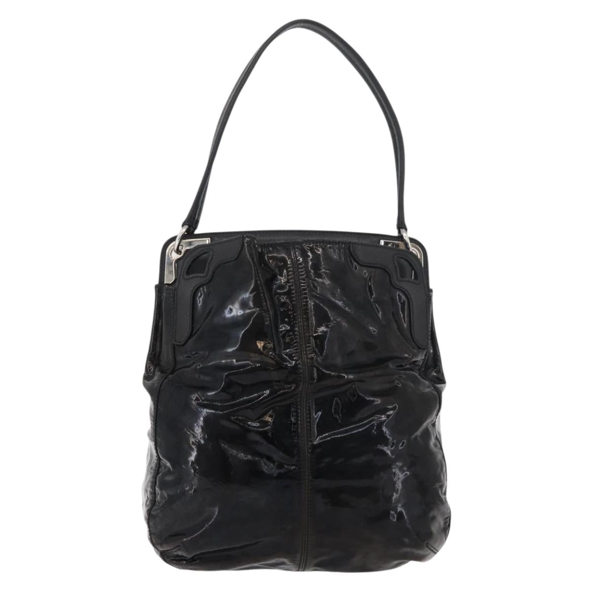 CARTIER Shoulder Bag Patent leather Brown Silver Auth bs34832A