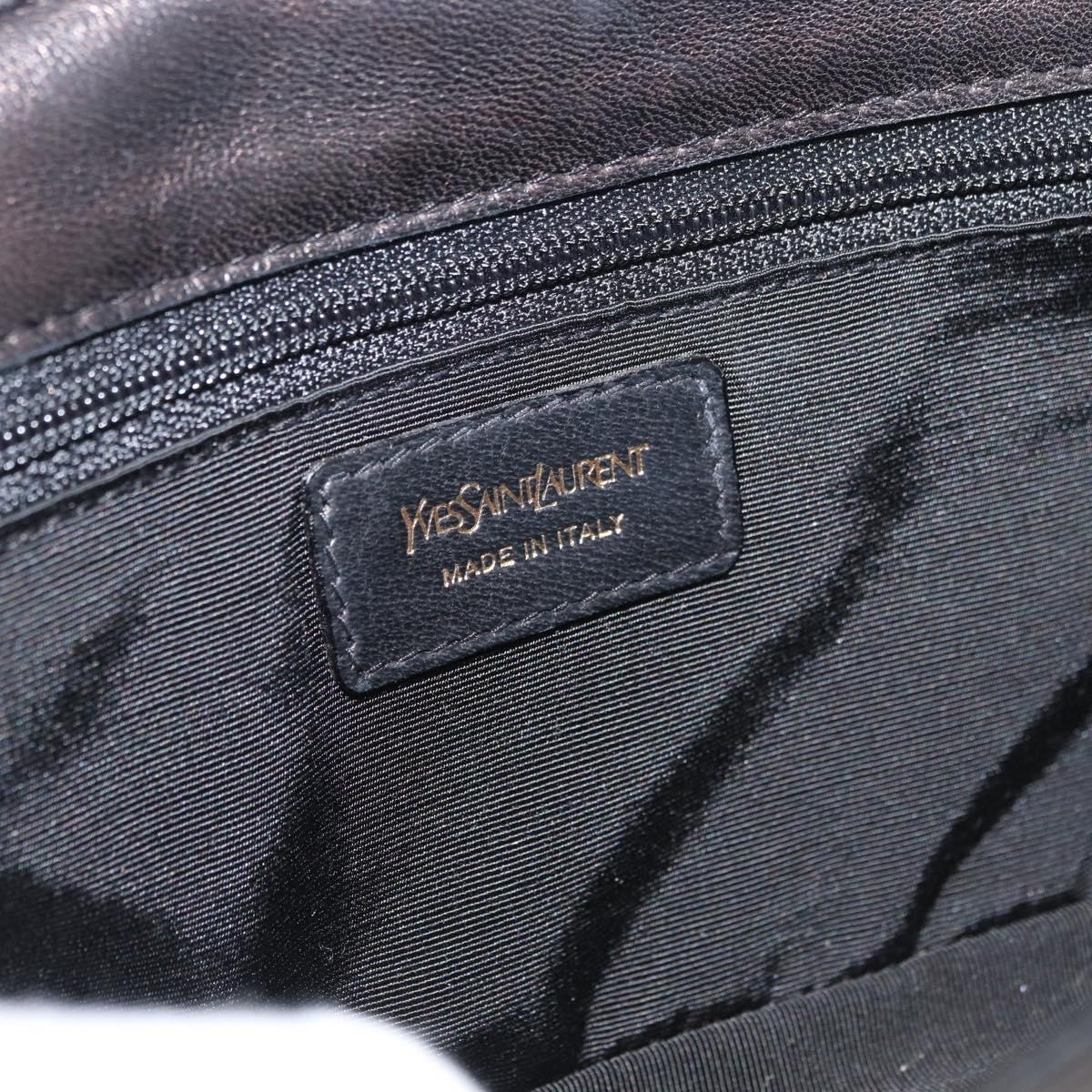 SAINT LAURENT Hand Bag Leather Black Gold Auth bs34834