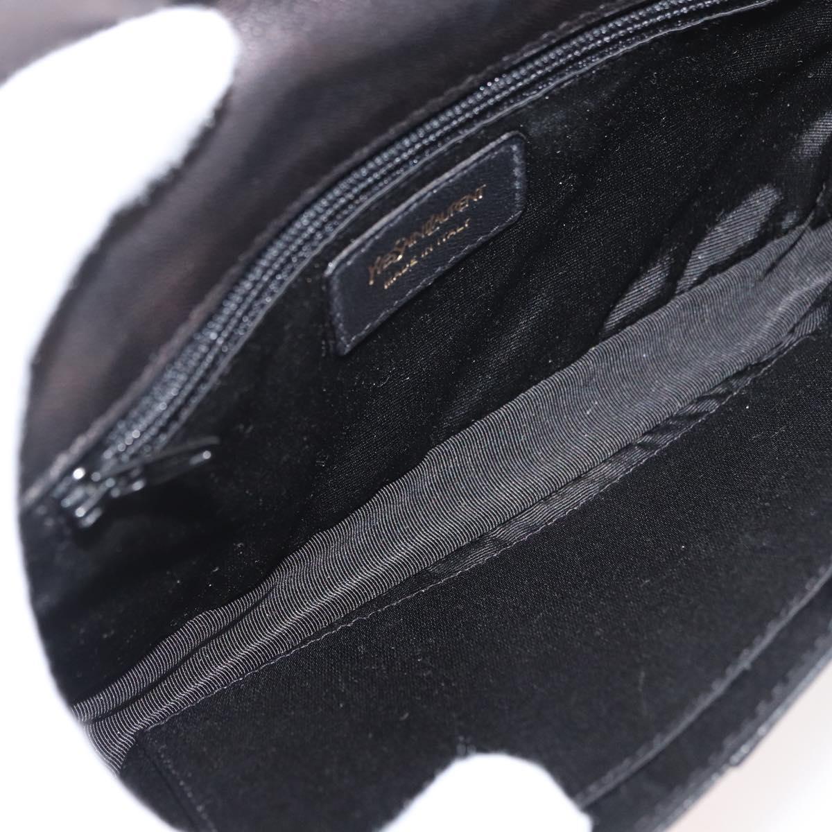 SAINT LAURENT Hand Bag Leather Black Gold Auth bs34834