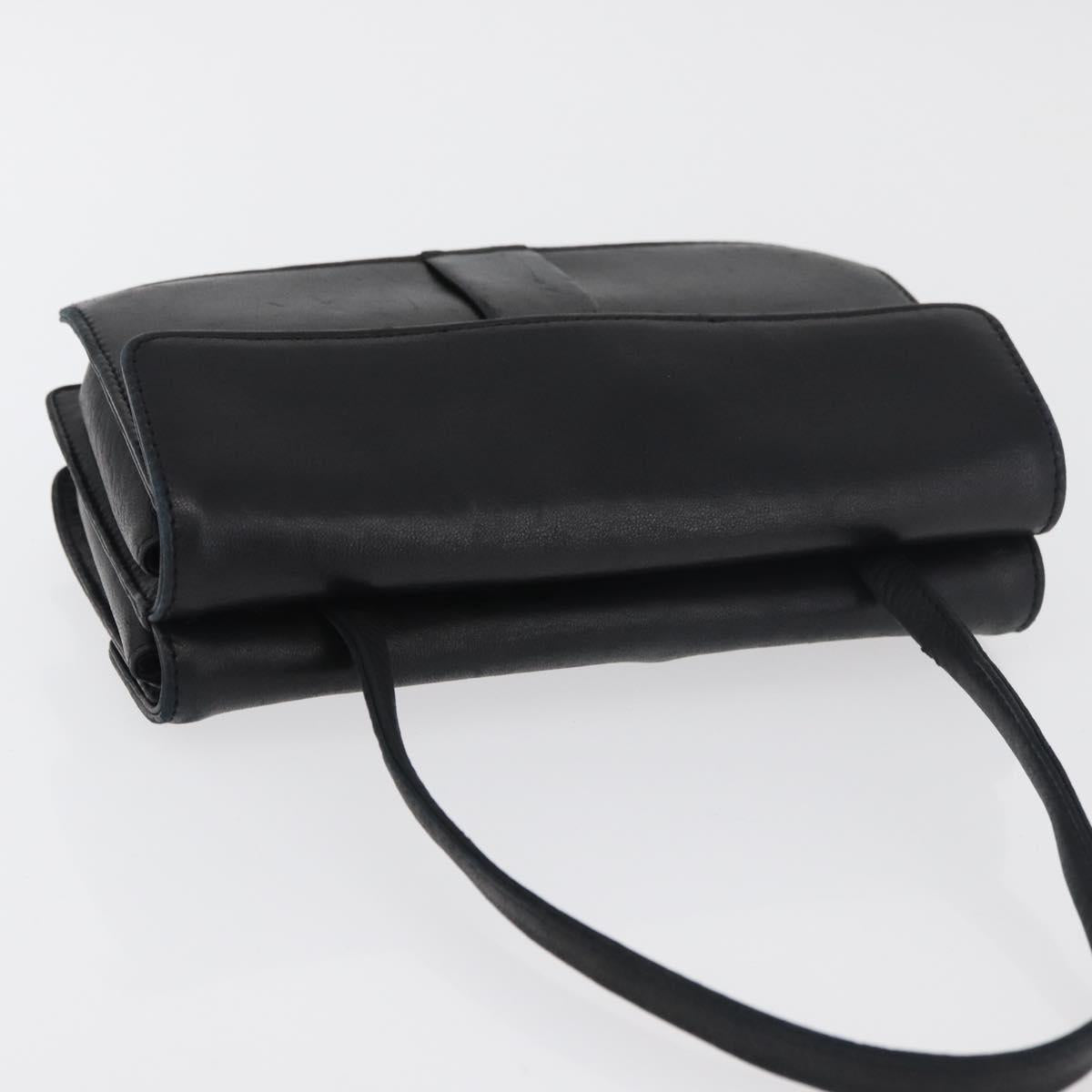 SAINT LAURENT Hand Bag Leather Black Gold Auth bs34834