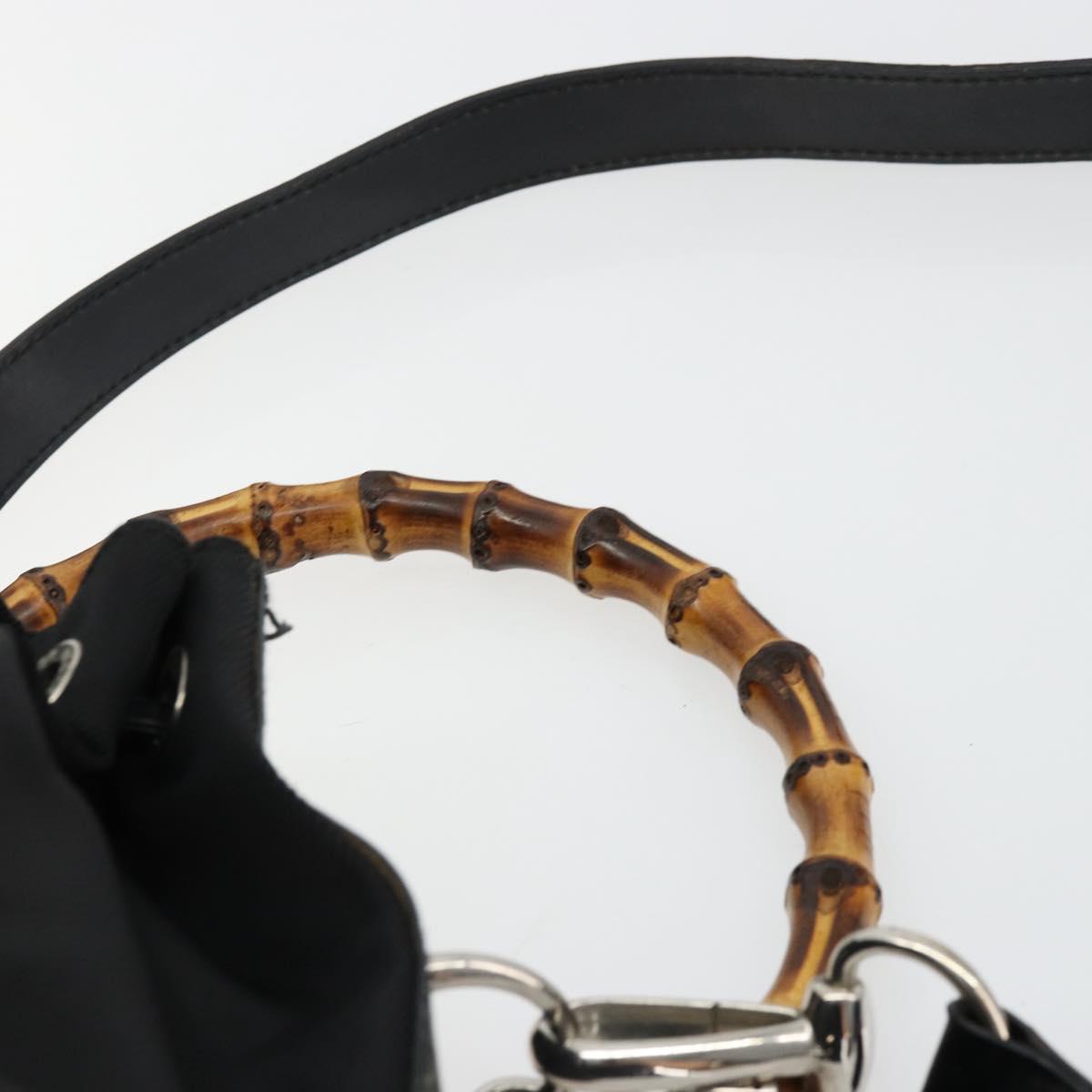 GUCCI Bamboo Hand Bag Nylon 2way Black Silver 001 3754 1657 Auth bs34836