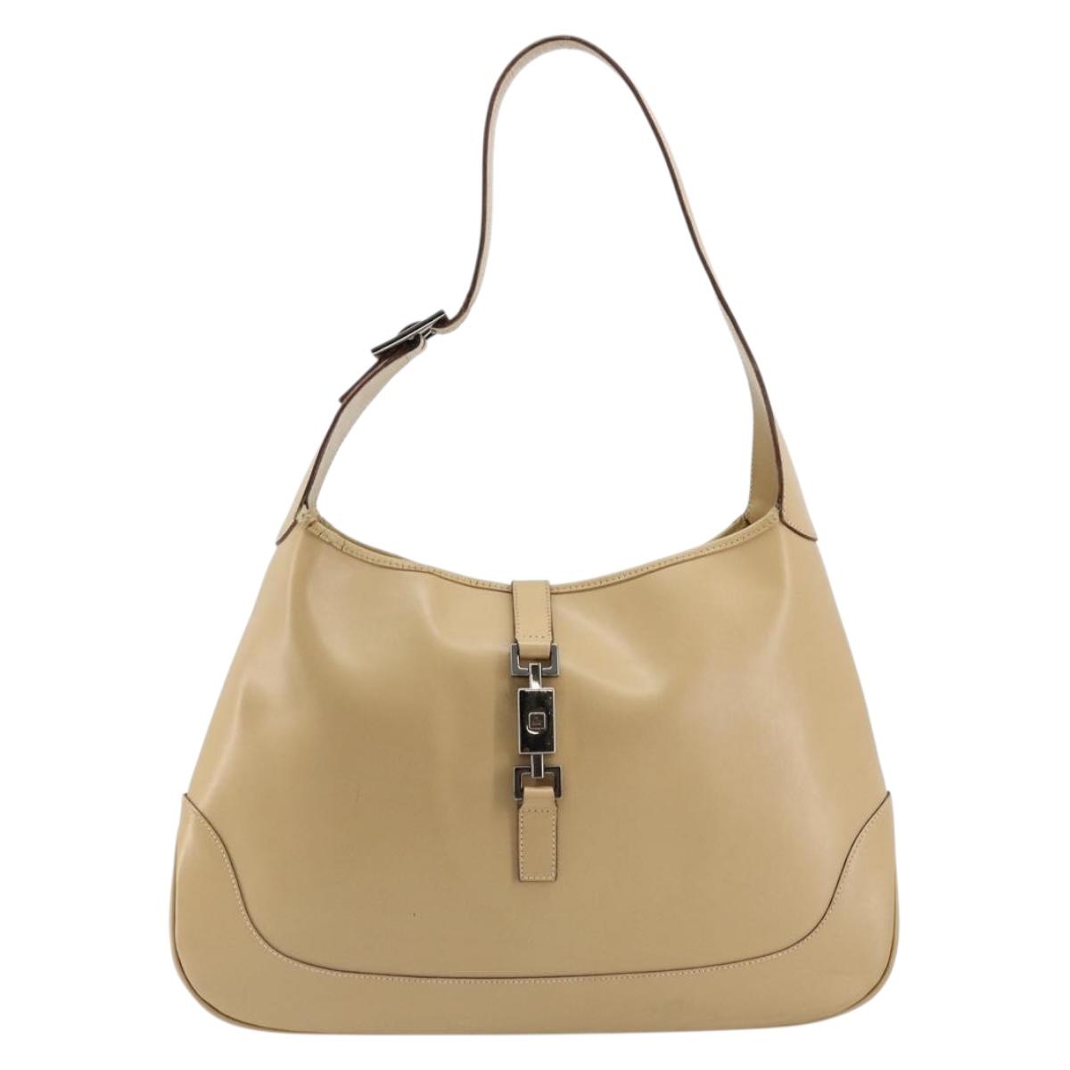 GUCCI Jackie Shoulder Bag Leather Beige Silver 001 3346 Auth bs34837
