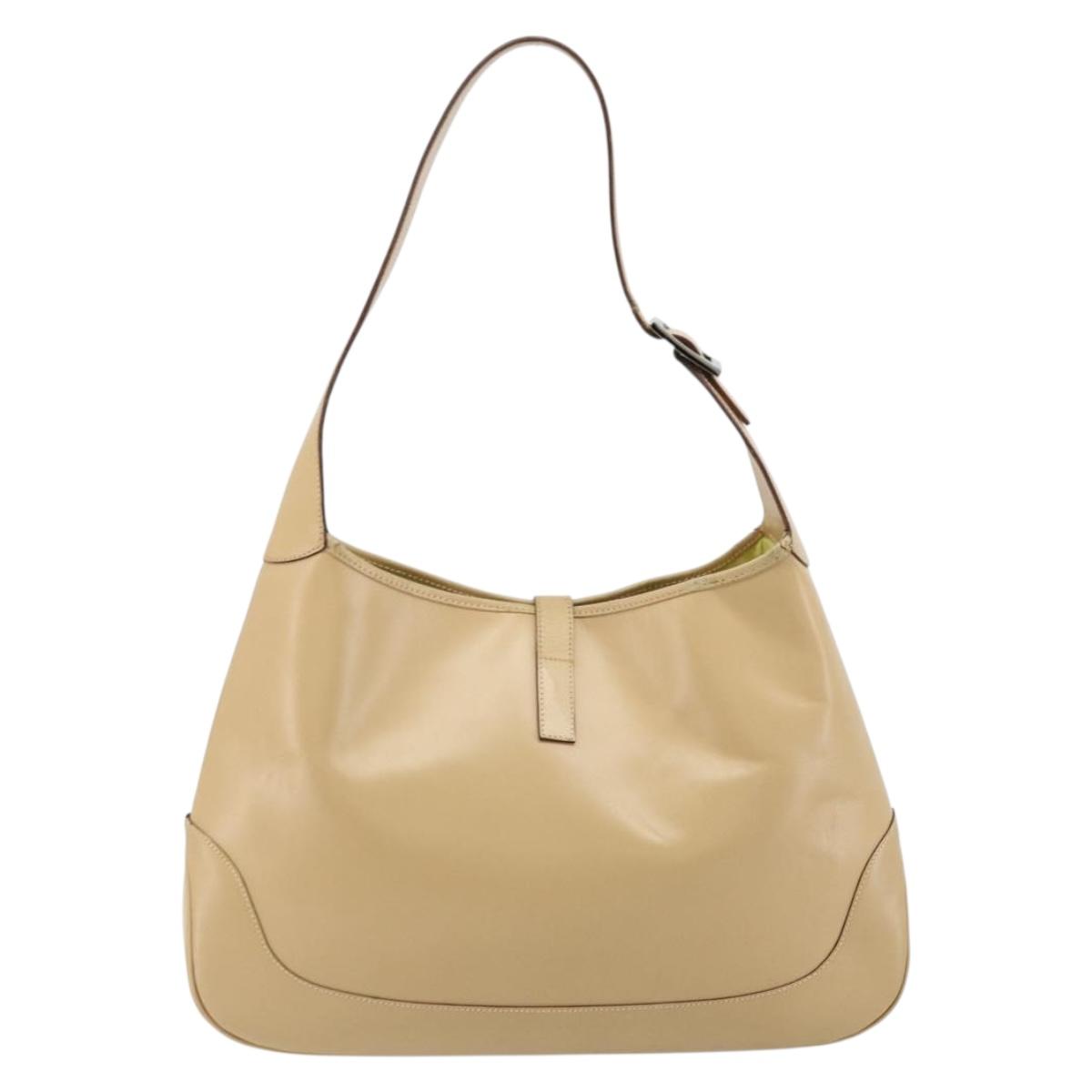 GUCCI Jackie Shoulder Bag Leather Beige Silver 001 3346 Auth bs34837