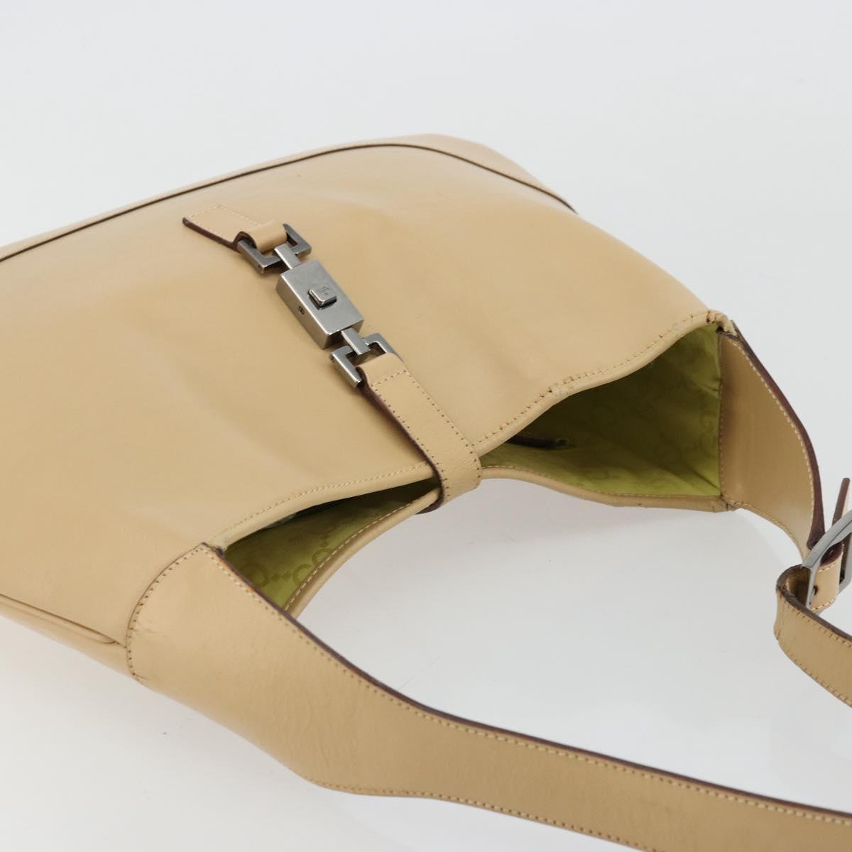 GUCCI Jackie Shoulder Bag Leather Beige Silver 001 3346 Auth bs34837