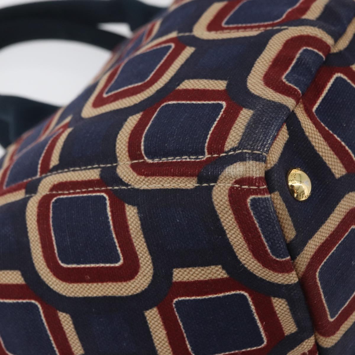PRADA Canapa L Hand Bag Canvas Navy Gold Auth bs34839A