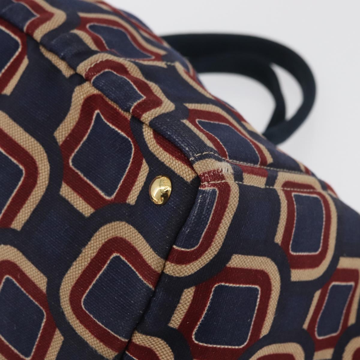 PRADA Canapa L Hand Bag Canvas Navy Gold Auth bs34839A