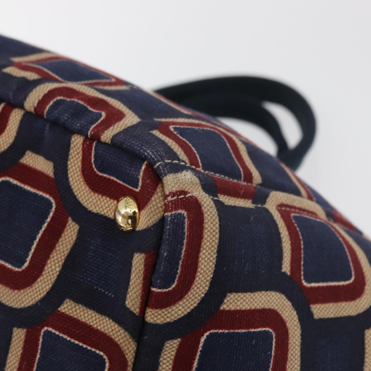 PRADA Canapa L Hand Bag Canvas Navy Gold Auth bs34839A