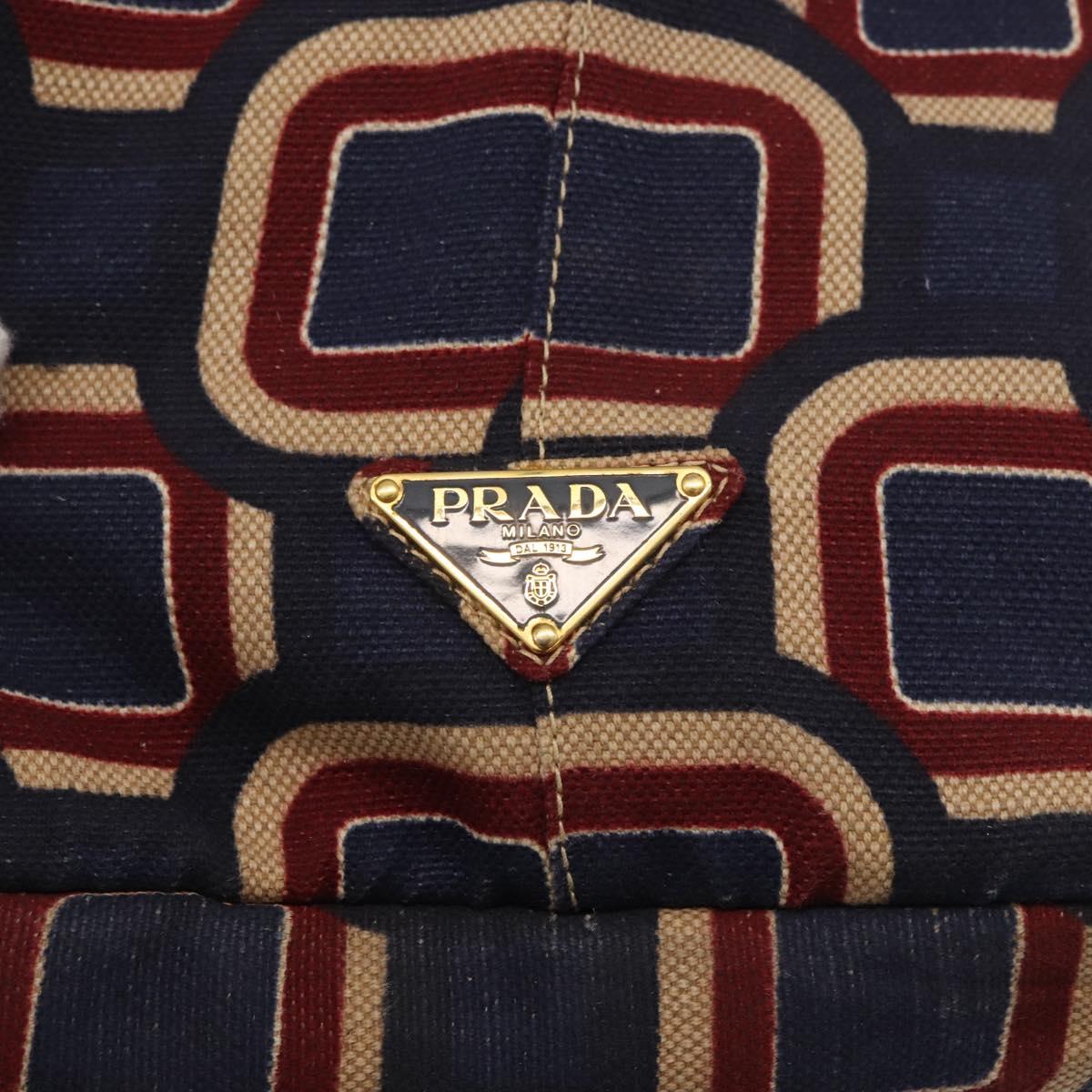 PRADA Canapa L Hand Bag Canvas Navy Gold Auth bs34839A