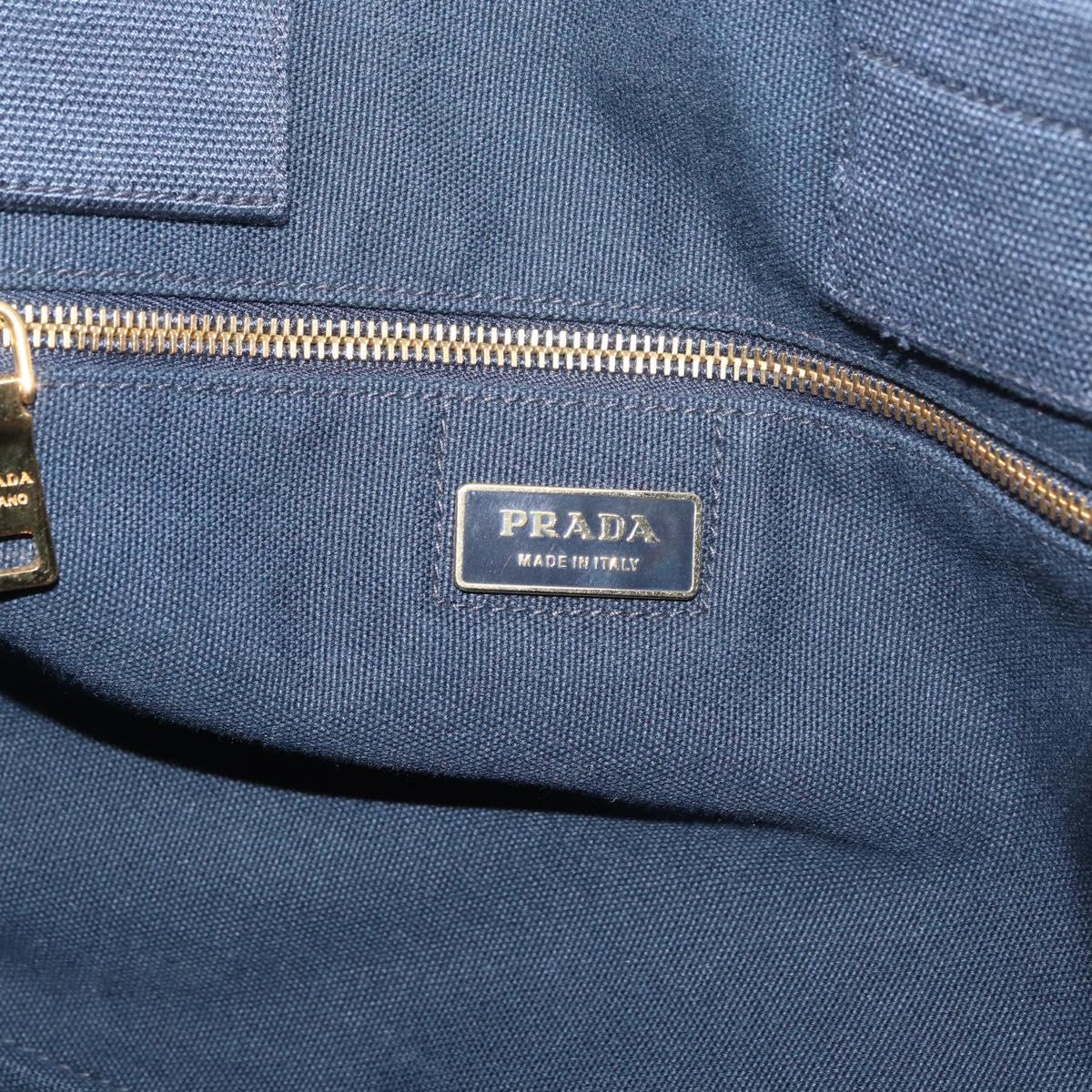PRADA Canapa L Hand Bag Canvas Navy Gold Auth bs34839A