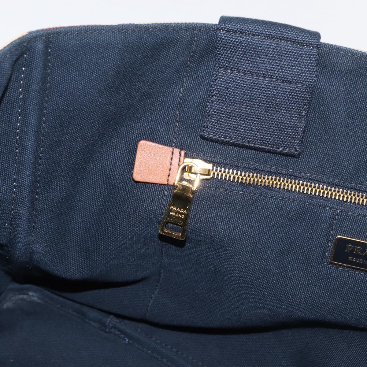 PRADA Canapa L Hand Bag Canvas Navy Gold Auth bs34839A