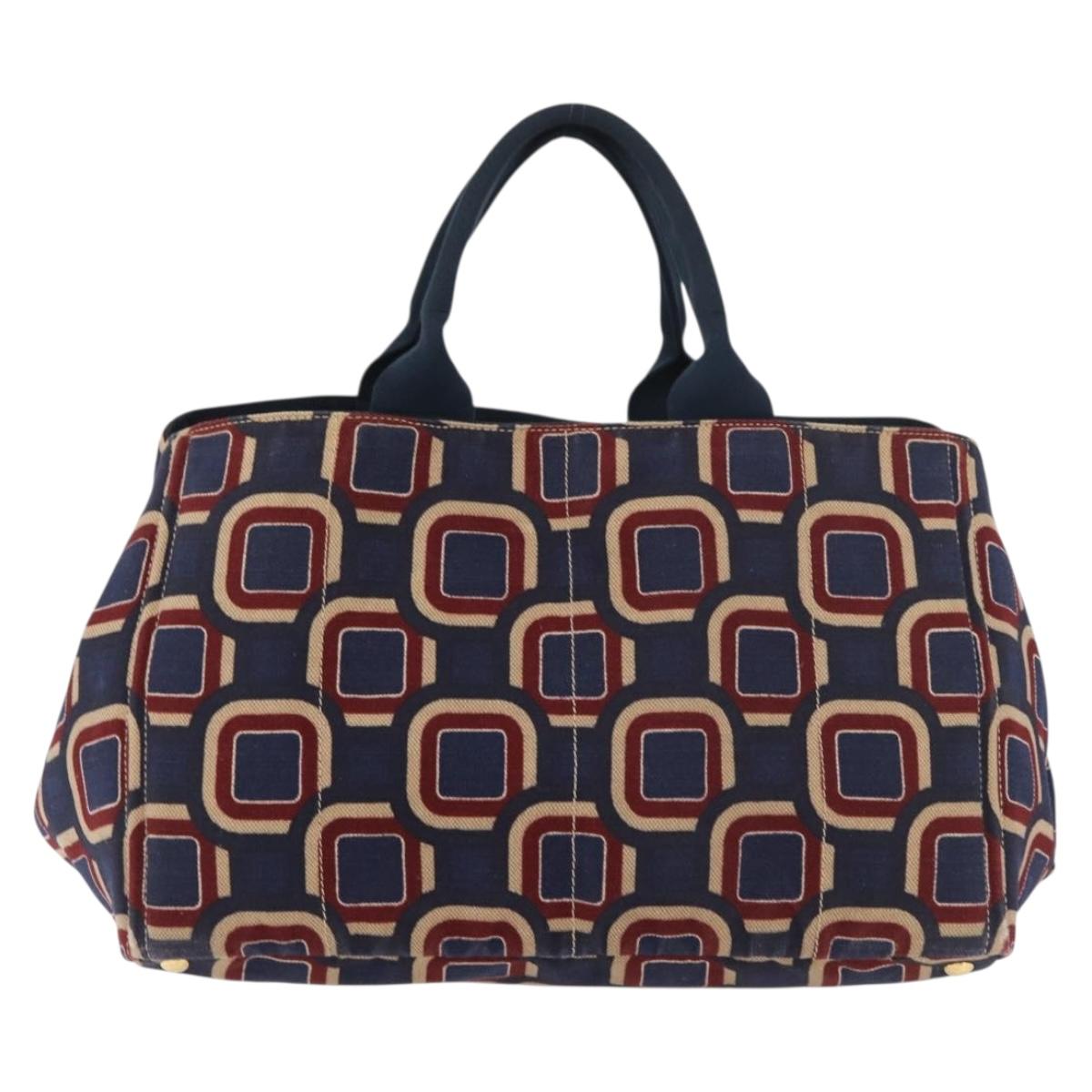 PRADA Canapa L Hand Bag Canvas Navy Gold Auth bs34839A