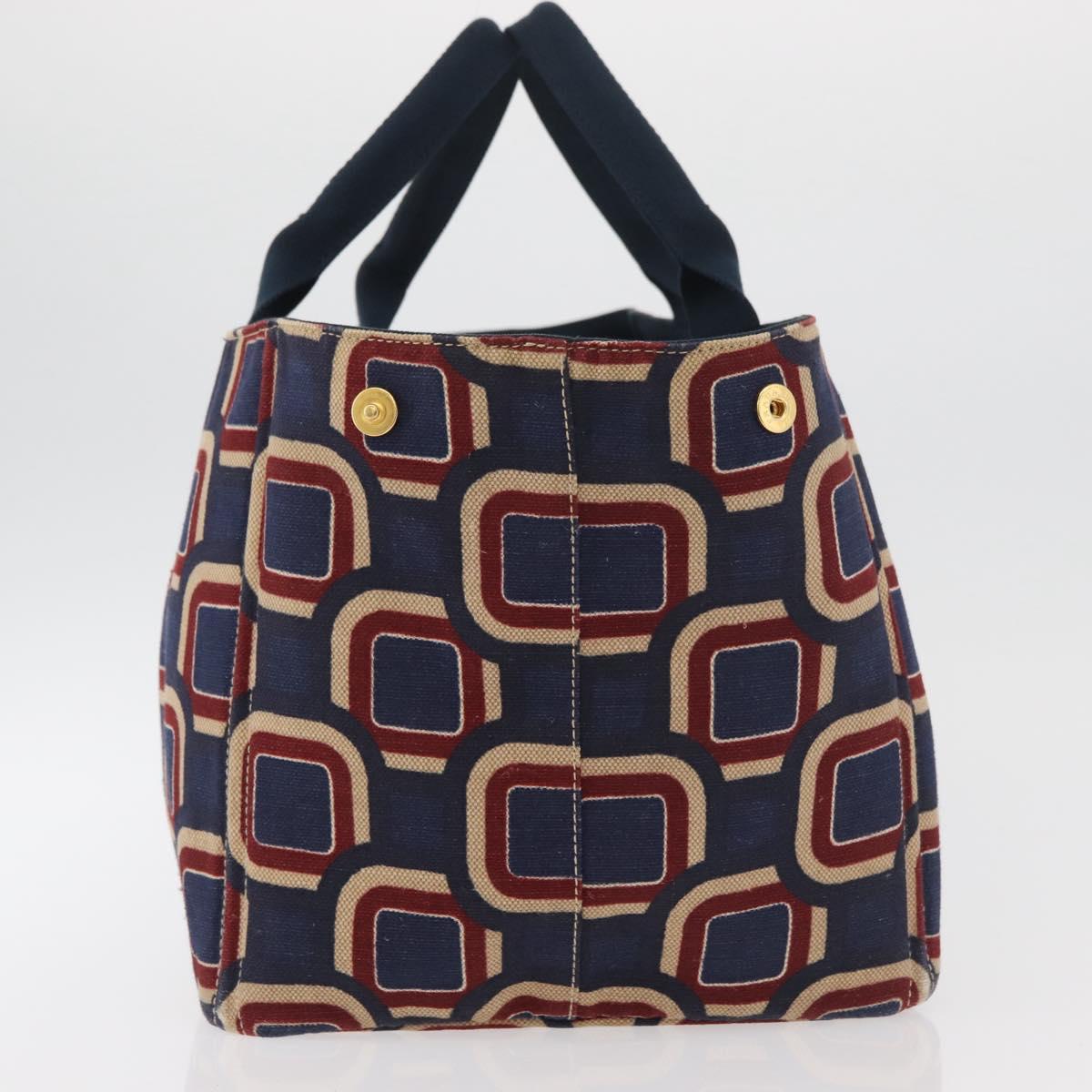 PRADA Canapa L Hand Bag Canvas Navy Gold Auth bs34839A