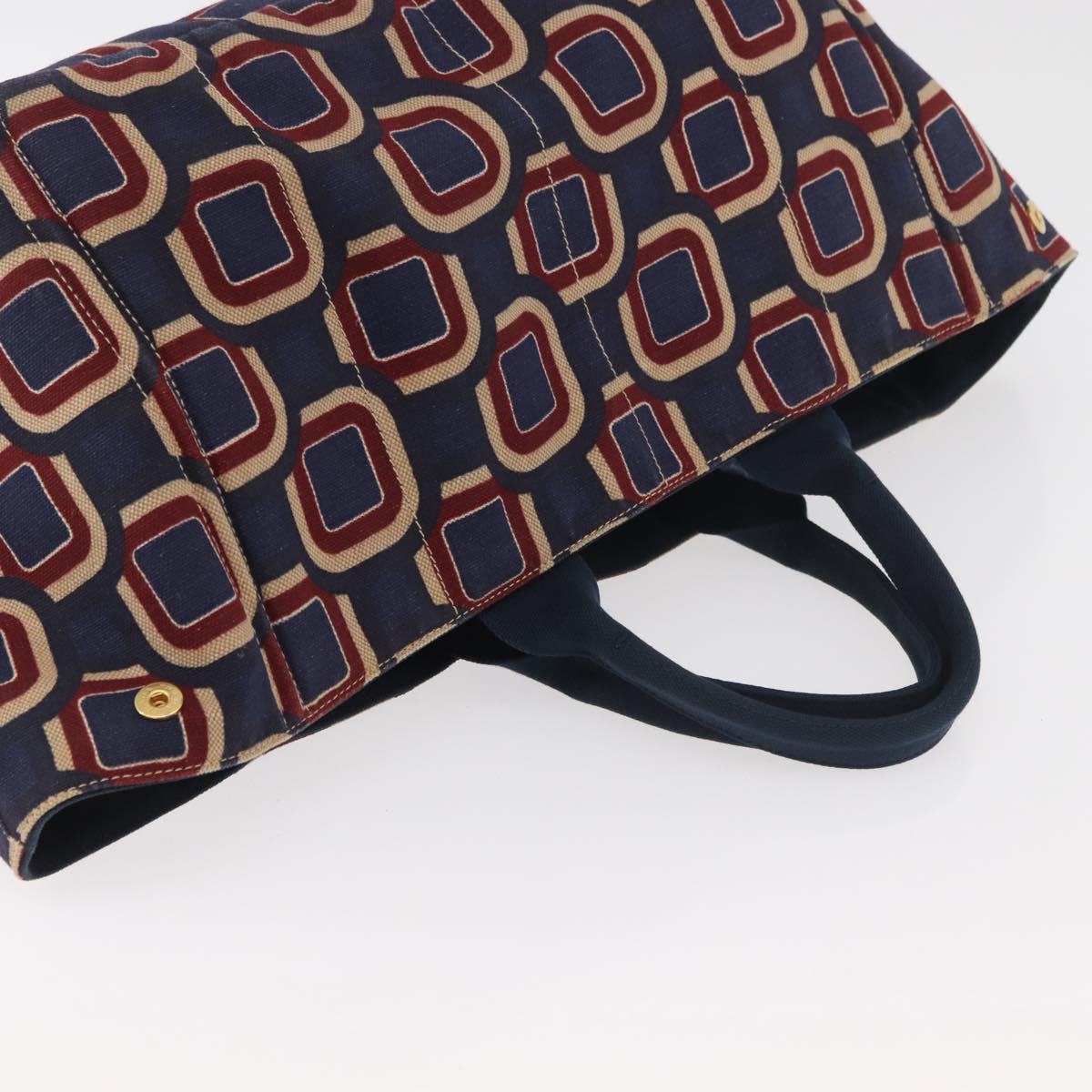 PRADA Canapa L Hand Bag Canvas Navy Gold Auth bs34839A