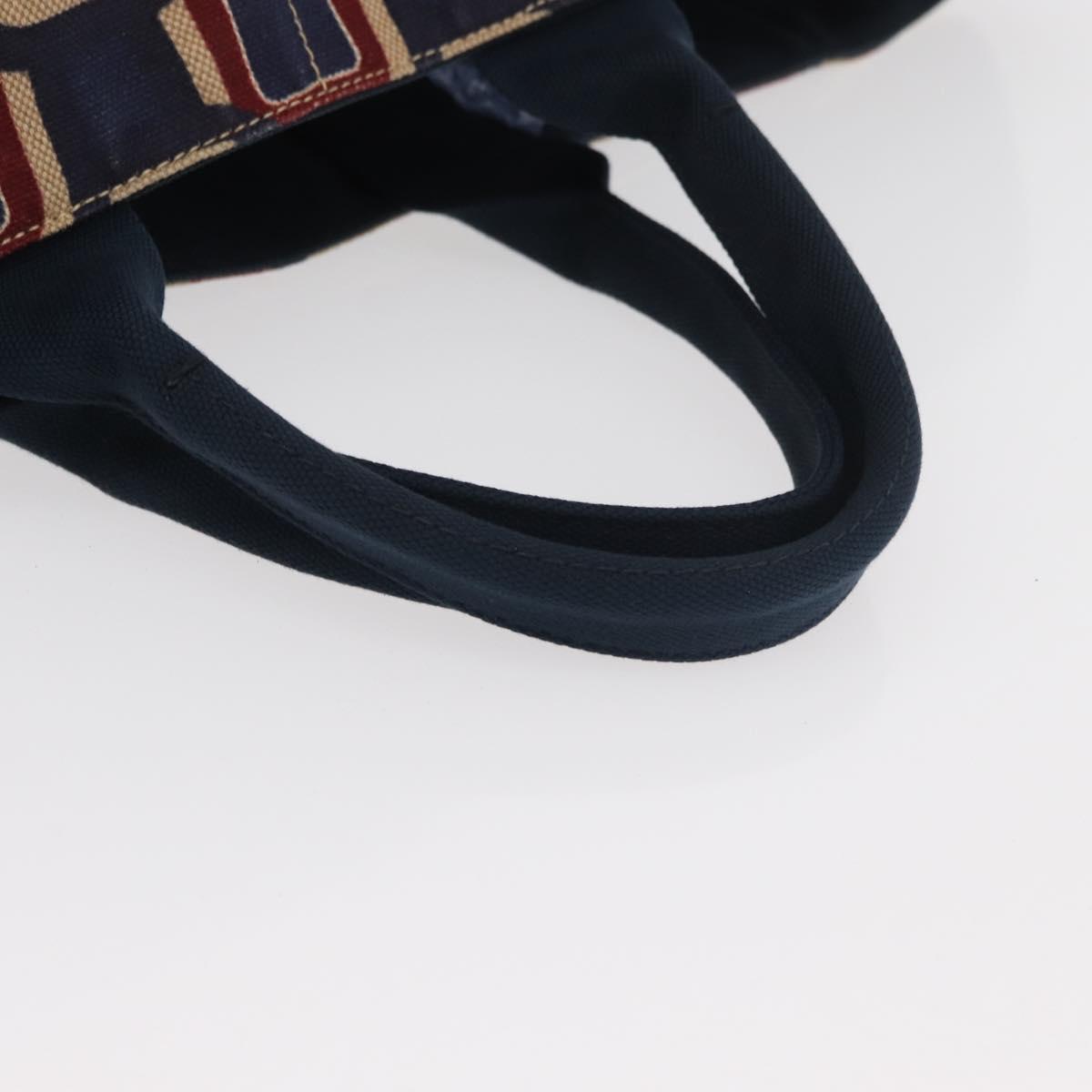 PRADA Canapa L Hand Bag Canvas Navy Gold Auth bs34839A