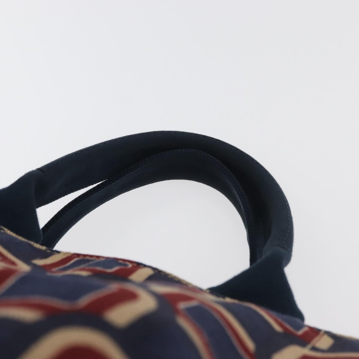 PRADA Canapa L Hand Bag Canvas Navy Gold Auth bs34839A