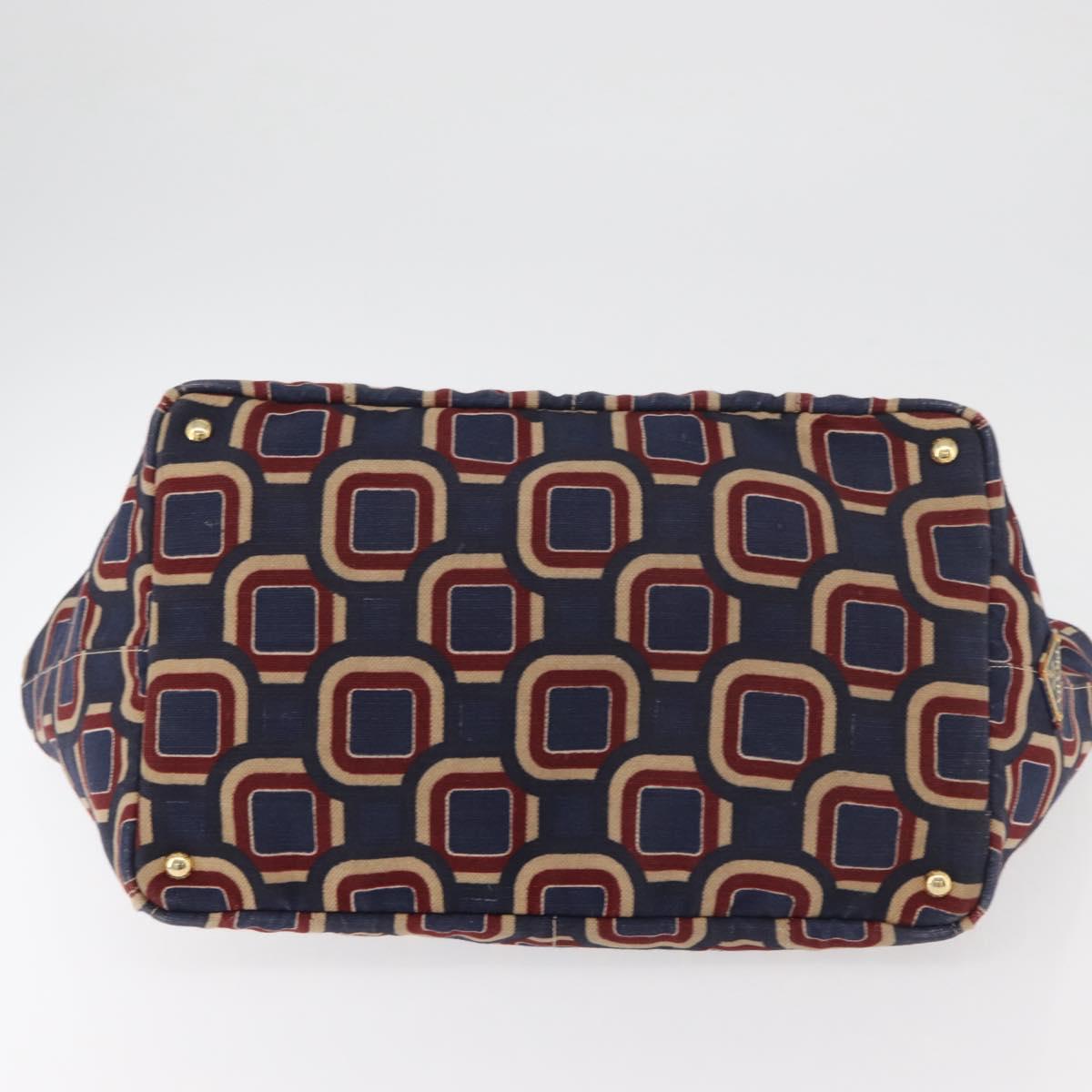 PRADA Canapa L Hand Bag Canvas Navy Gold Auth bs34839A