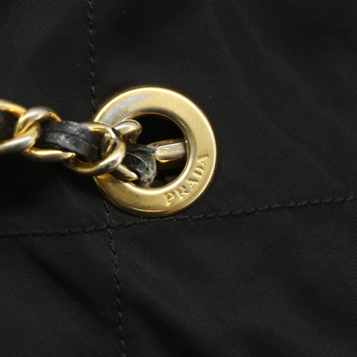 PRADA Chain Shoulder Bag Nylon Black Gold Auth bs34840