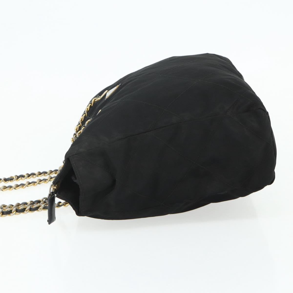 PRADA Chain Shoulder Bag Nylon Black Gold Auth bs34840