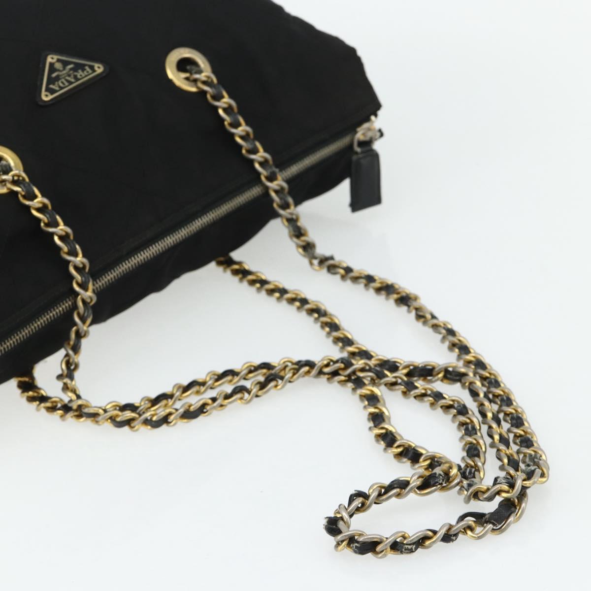 PRADA Chain Shoulder Bag Nylon Black Gold Auth bs34840