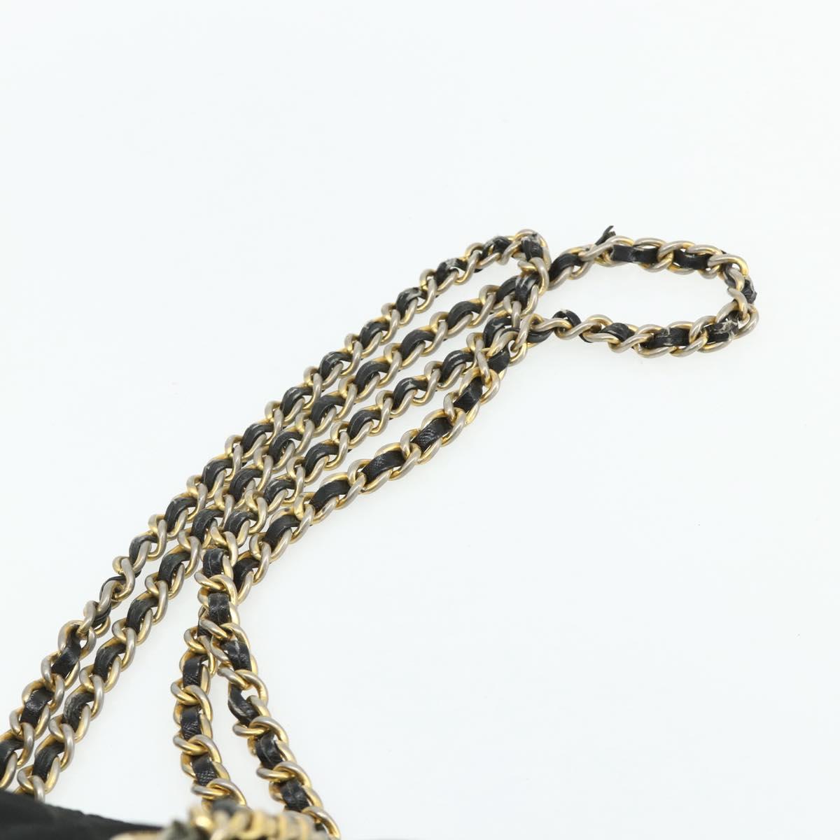 PRADA Chain Shoulder Bag Nylon Black Gold Auth bs34840