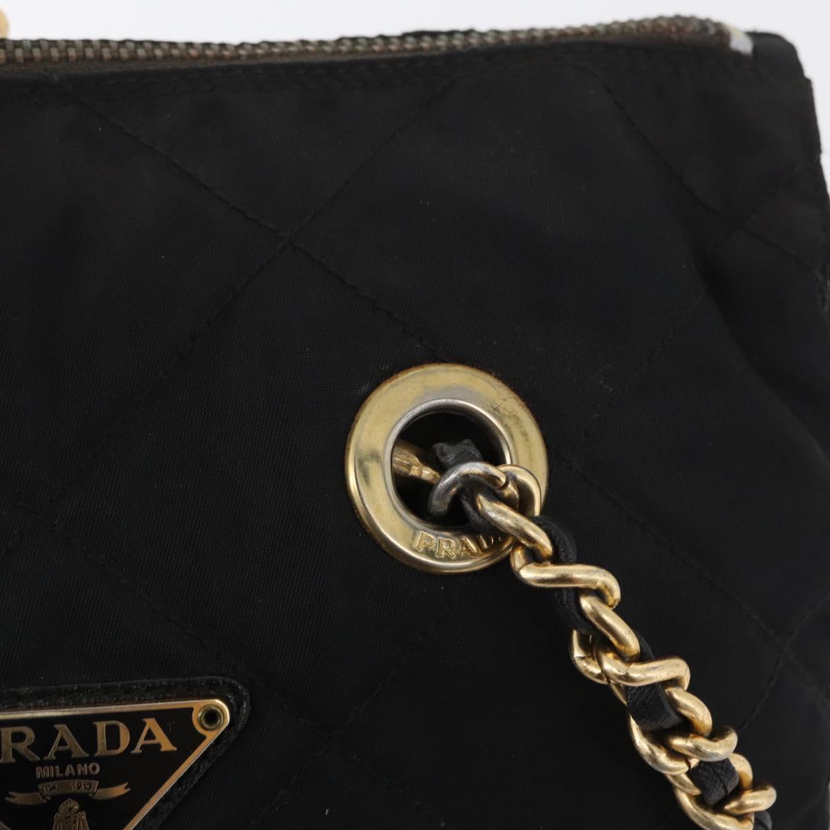 PRADA Chain Shoulder Bag Nylon Black Gold Auth bs34842