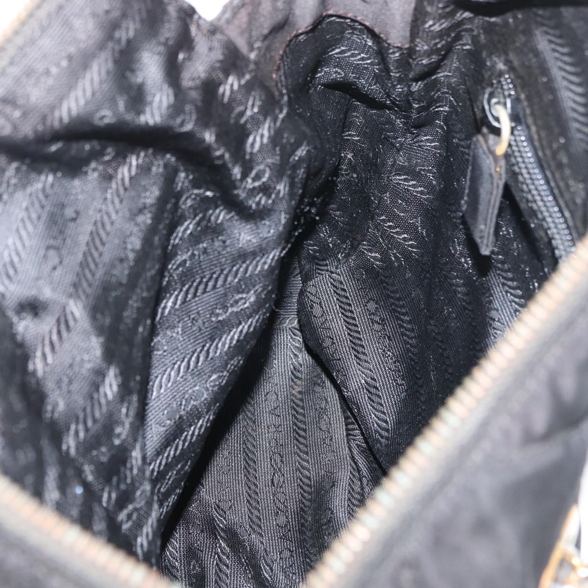 PRADA Chain Shoulder Bag Nylon Black Gold Auth bs34842