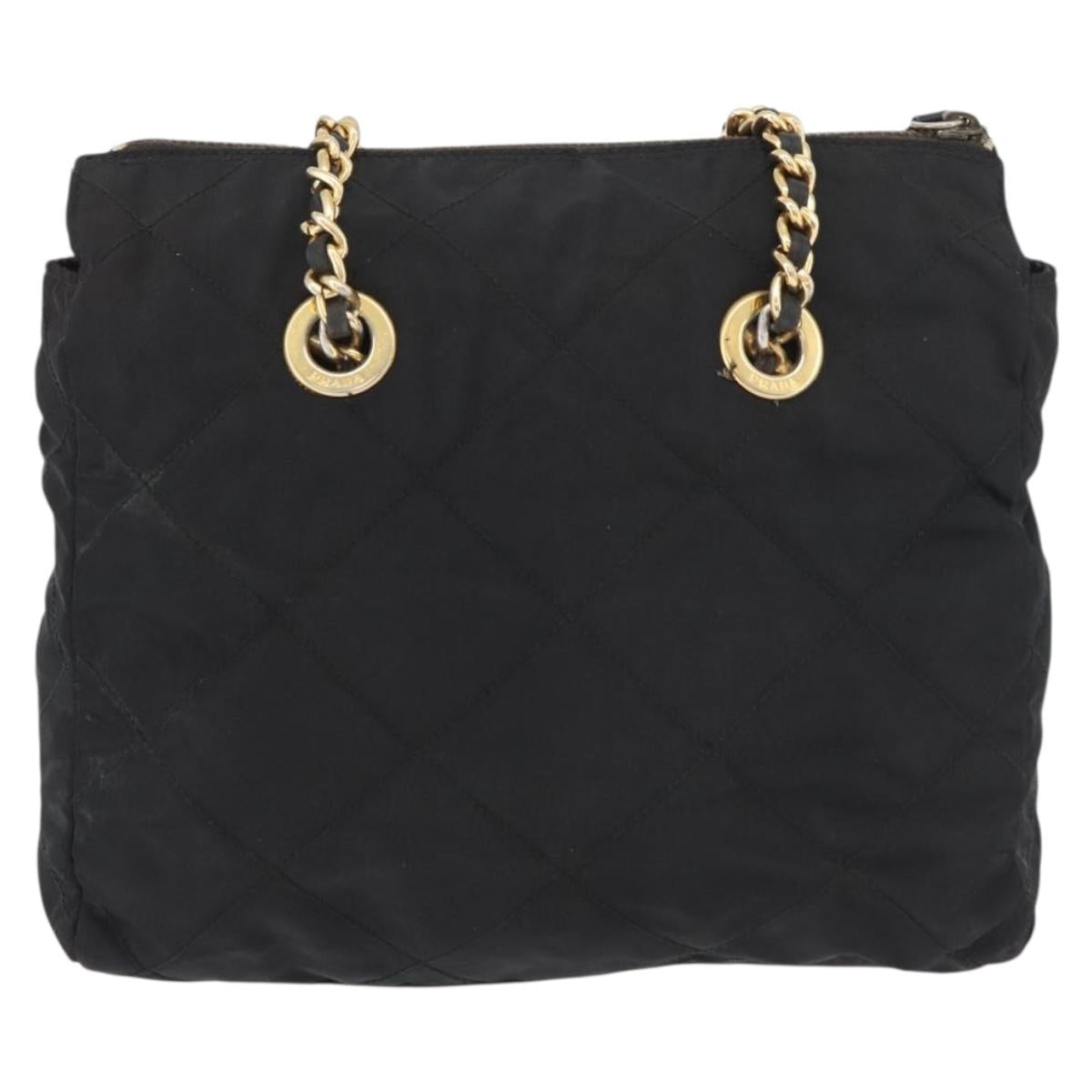 PRADA Chain Shoulder Bag Nylon Black Gold Auth bs34842