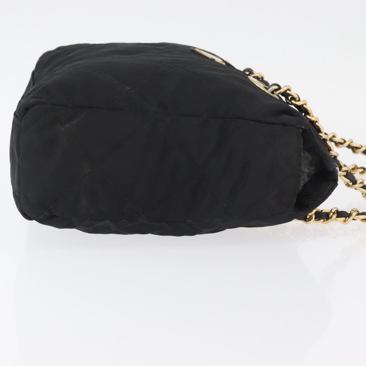 PRADA Chain Shoulder Bag Nylon Black Gold Auth bs34842