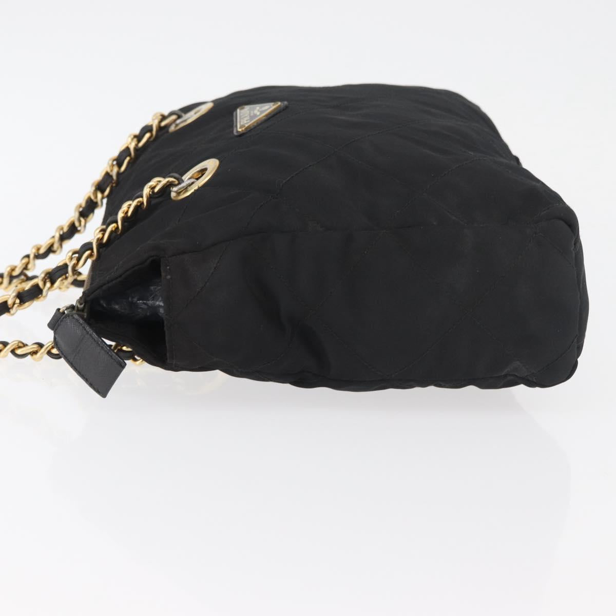 PRADA Chain Shoulder Bag Nylon Black Gold Auth bs34842