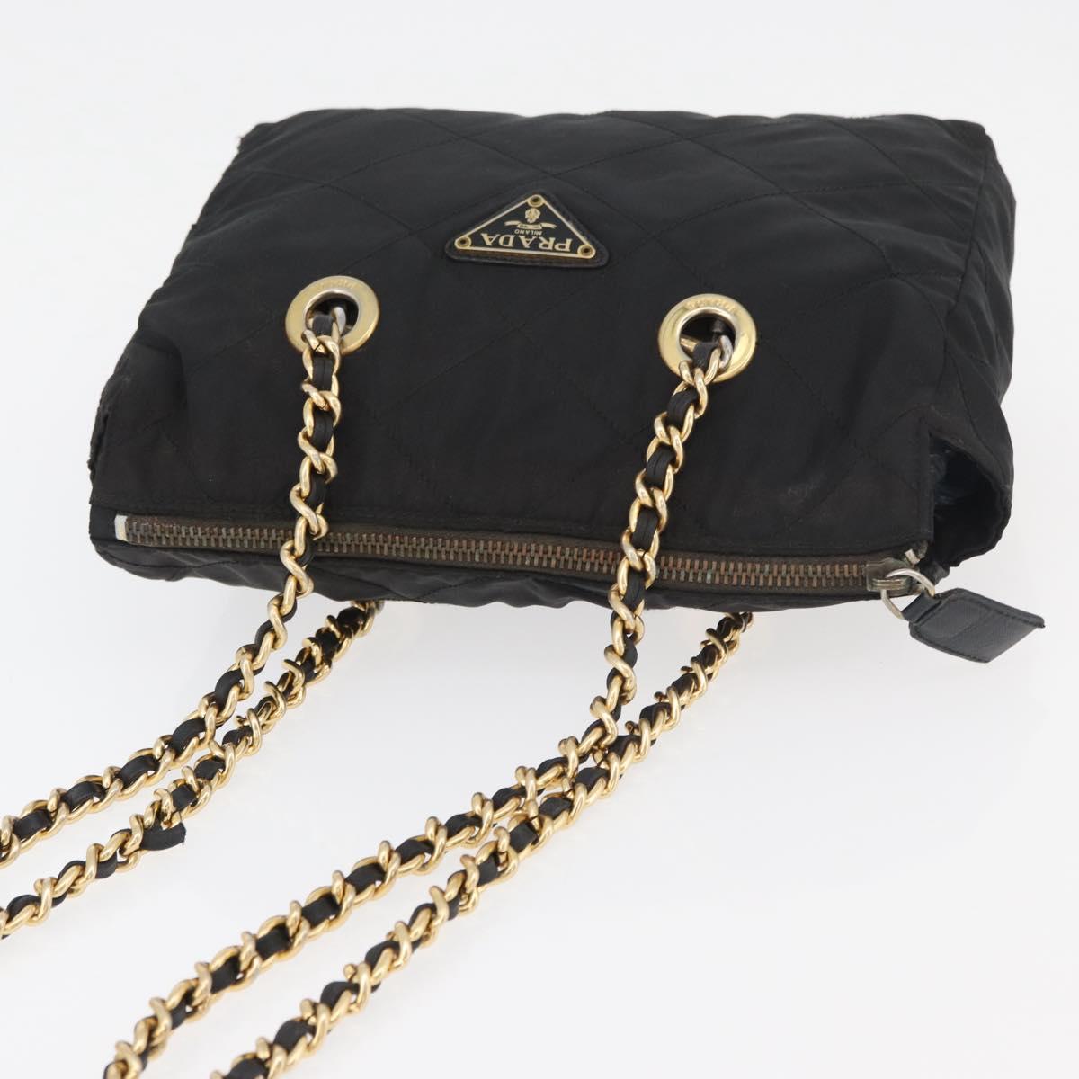 PRADA Chain Shoulder Bag Nylon Black Gold Auth bs34842