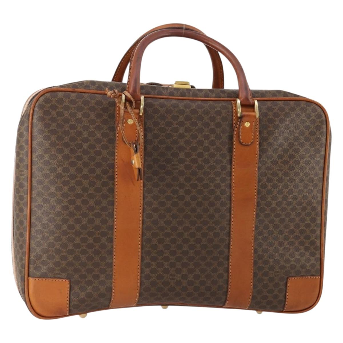 CELINE Macadam Canvas Hand Bag Trunk PVC Leather Brown Gold Auth bs34844A