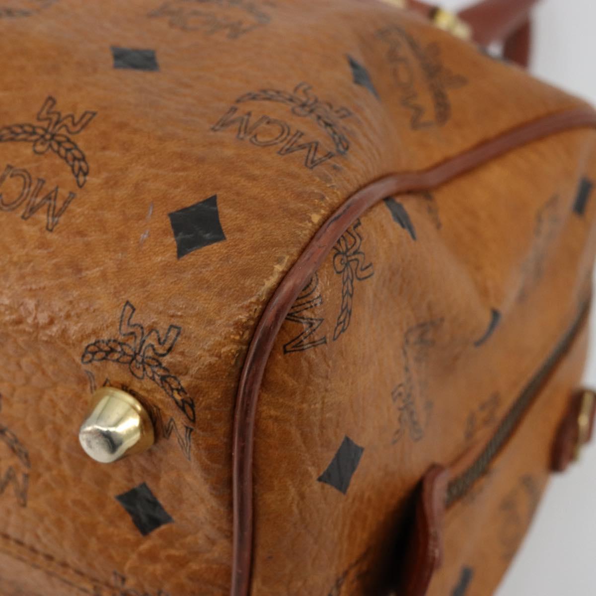 MCM Vicetos Logogram Boston Bag PVC Leather Brown Gold Auth bs34851A