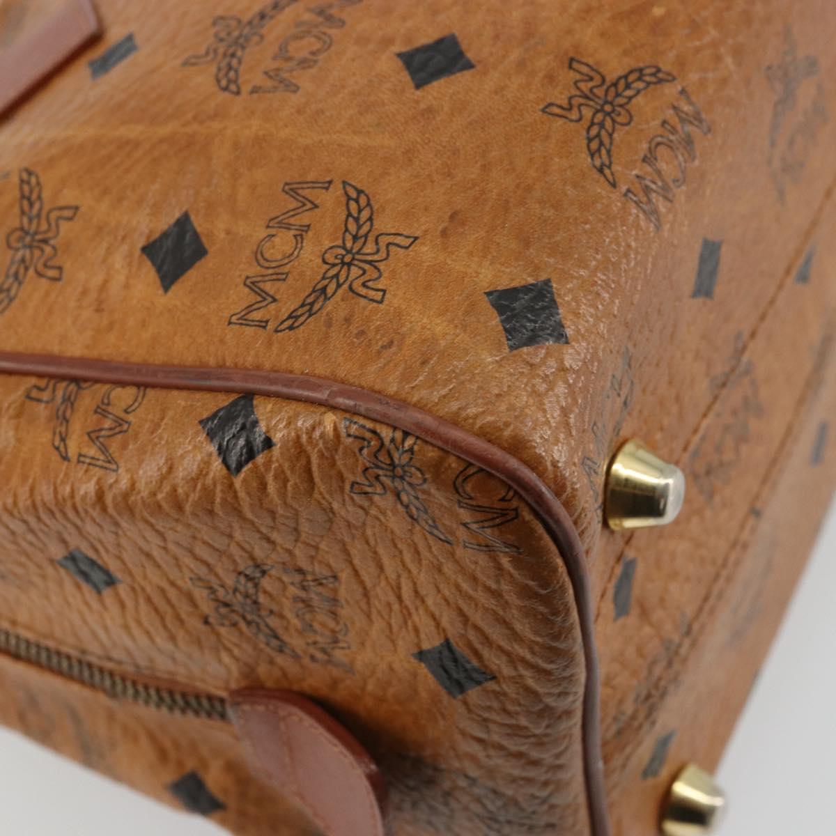 MCM Vicetos Logogram Boston Bag PVC Leather Brown Gold Auth bs34851A