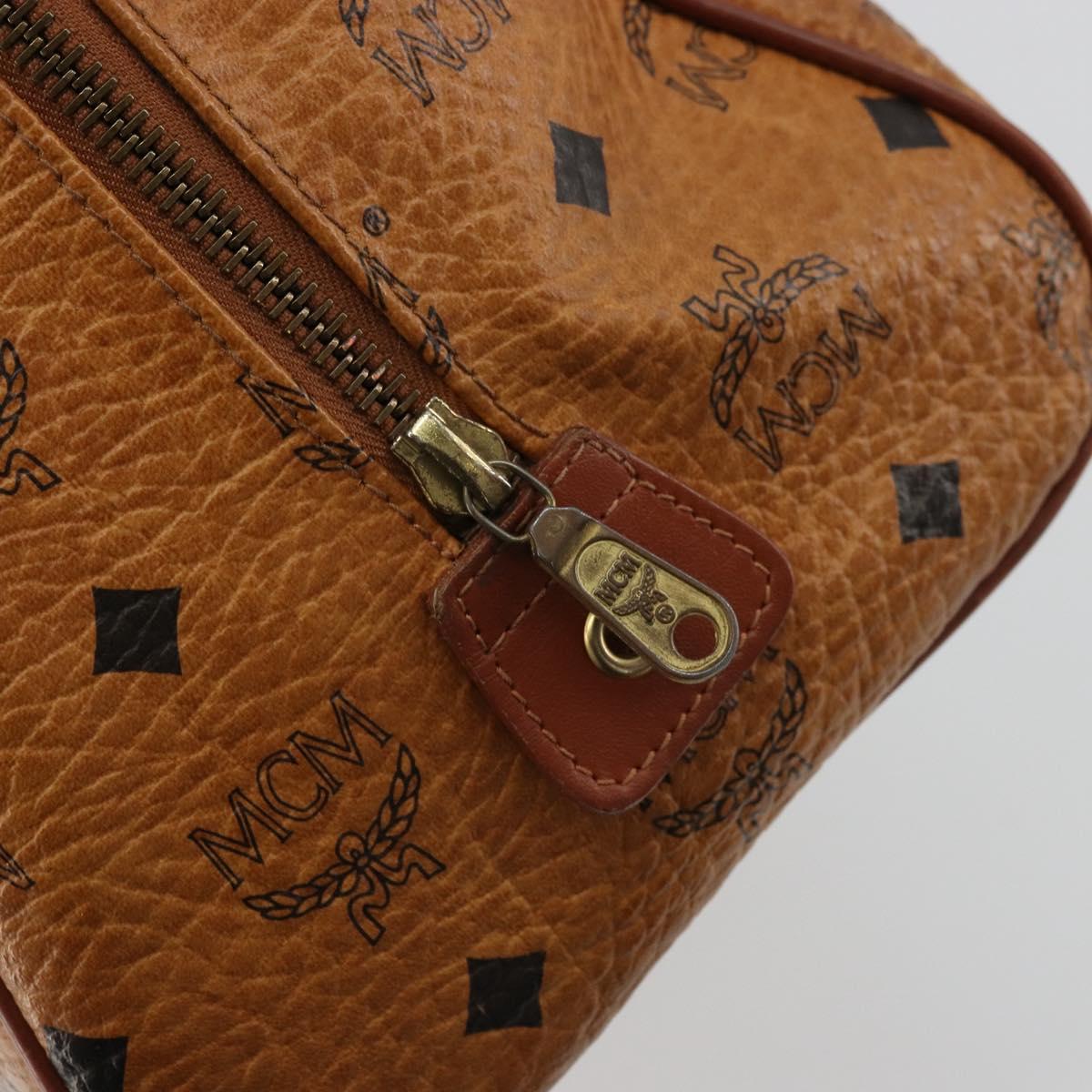 MCM Vicetos Logogram Boston Bag PVC Leather Brown Gold Auth bs34851A