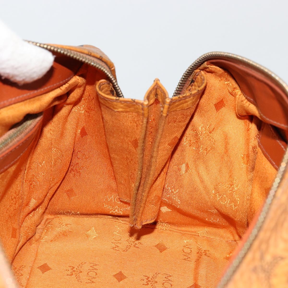 MCM Vicetos Logogram Boston Bag PVC Leather Brown Gold Auth bs34851A