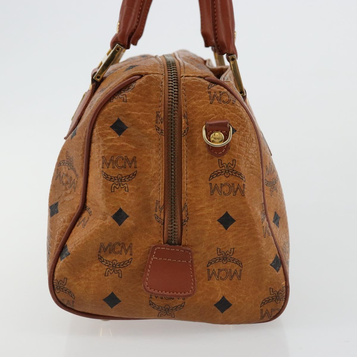 MCM Vicetos Logogram Boston Bag PVC Leather Brown Gold Auth bs34851A