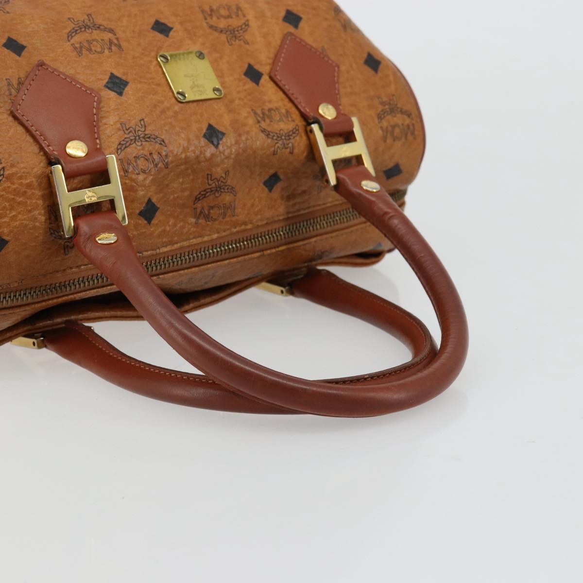MCM Vicetos Logogram Boston Bag PVC Leather Brown Gold Auth bs34851A