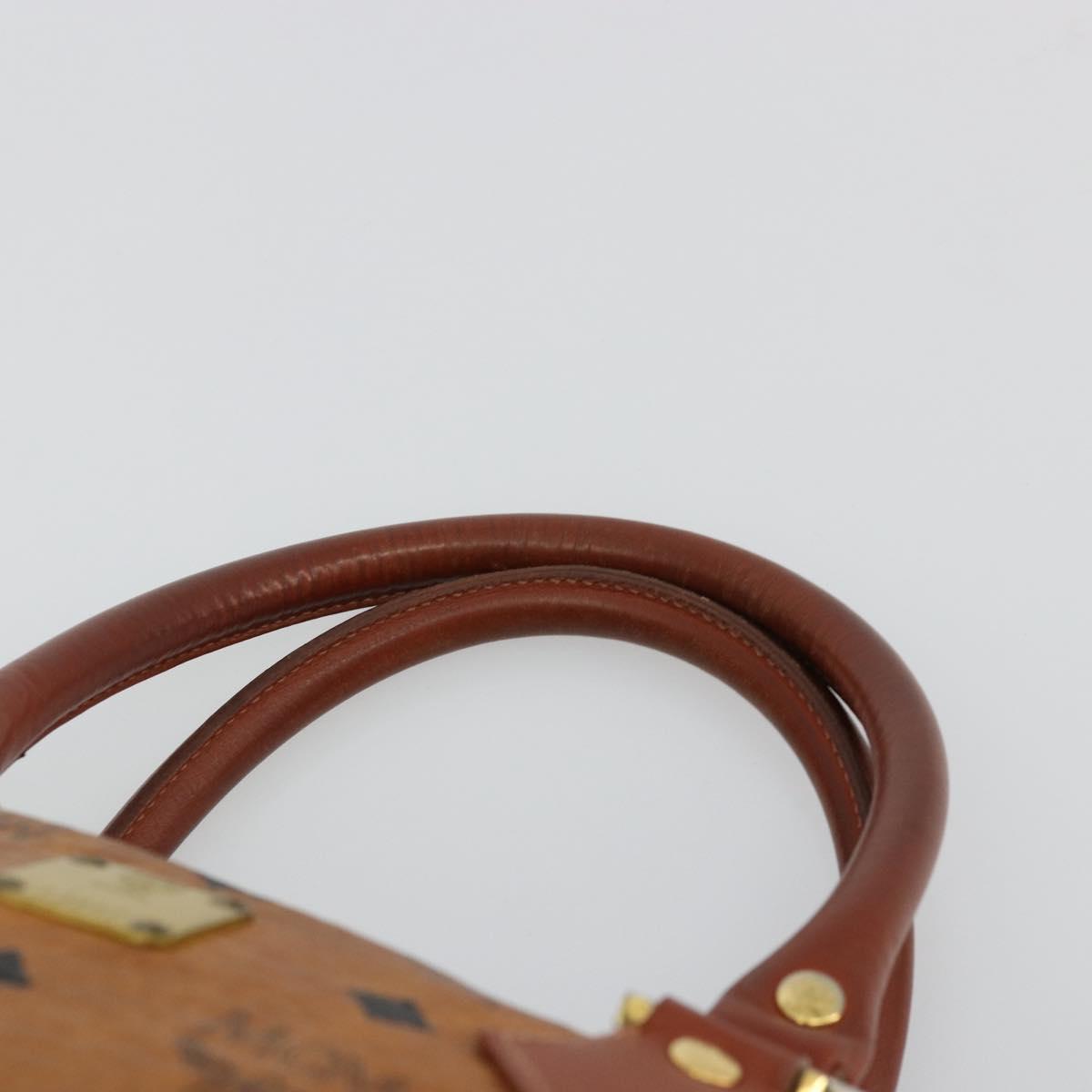 MCM Vicetos Logogram Boston Bag PVC Leather Brown Gold Auth bs34851A