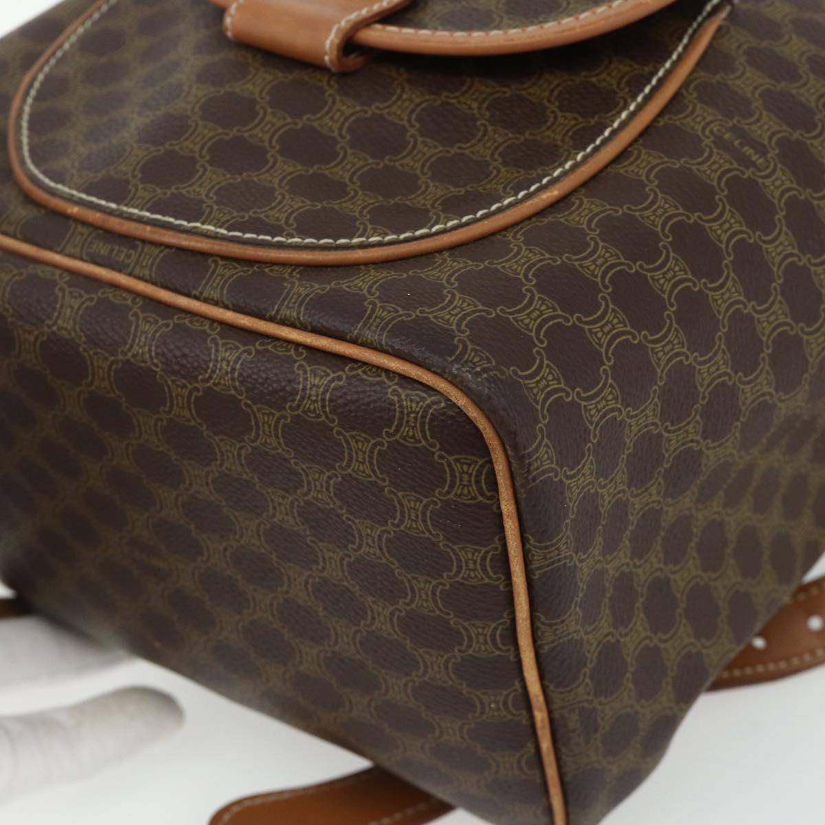 CELINE Macadam Canvas Backpack PVC Leather Brown Gold Auth bs34855