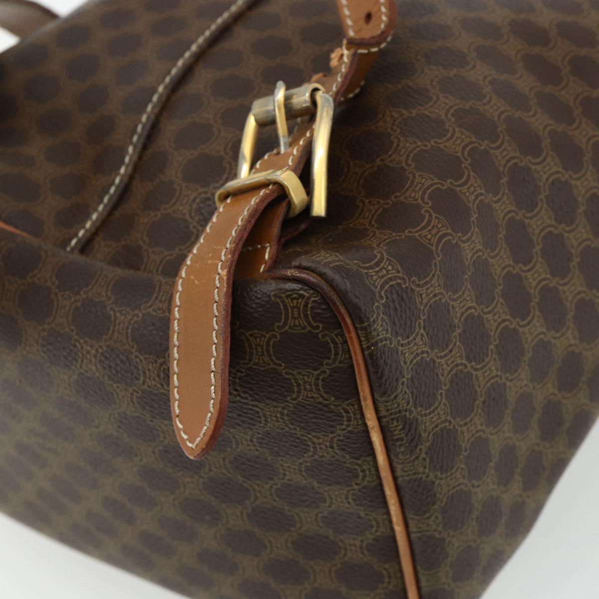 CELINE Macadam Canvas Backpack PVC Leather Brown Gold Auth bs34855