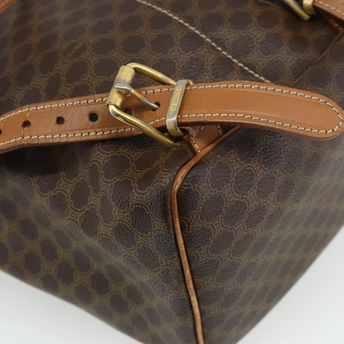 CELINE Macadam Canvas Backpack PVC Leather Brown Gold Auth bs34855