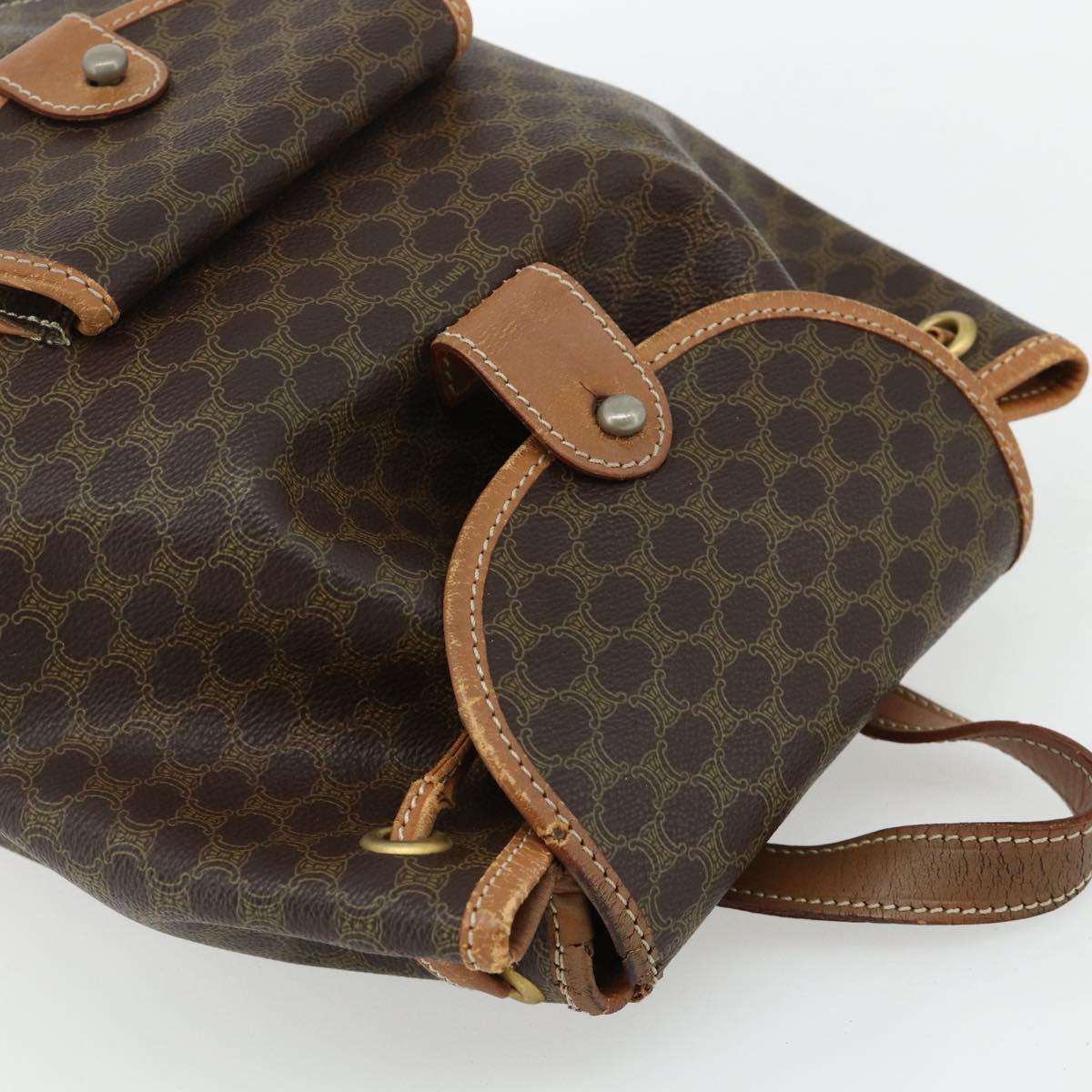 CELINE Macadam Canvas Backpack PVC Leather Brown Gold Auth bs34855